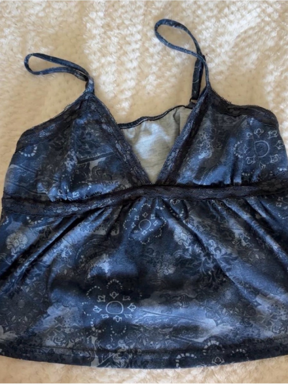 ROMWE Black Paisley Satin Lace-Trim Camisole